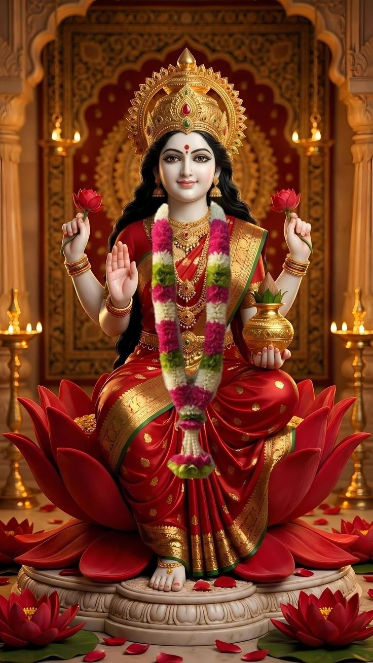 Maha Lakshmi Dhan Lakshmi Abhaya Mudra Frame (PA-15) - Handcrafted Temple Photo Frame with Acoustic Brass Bells