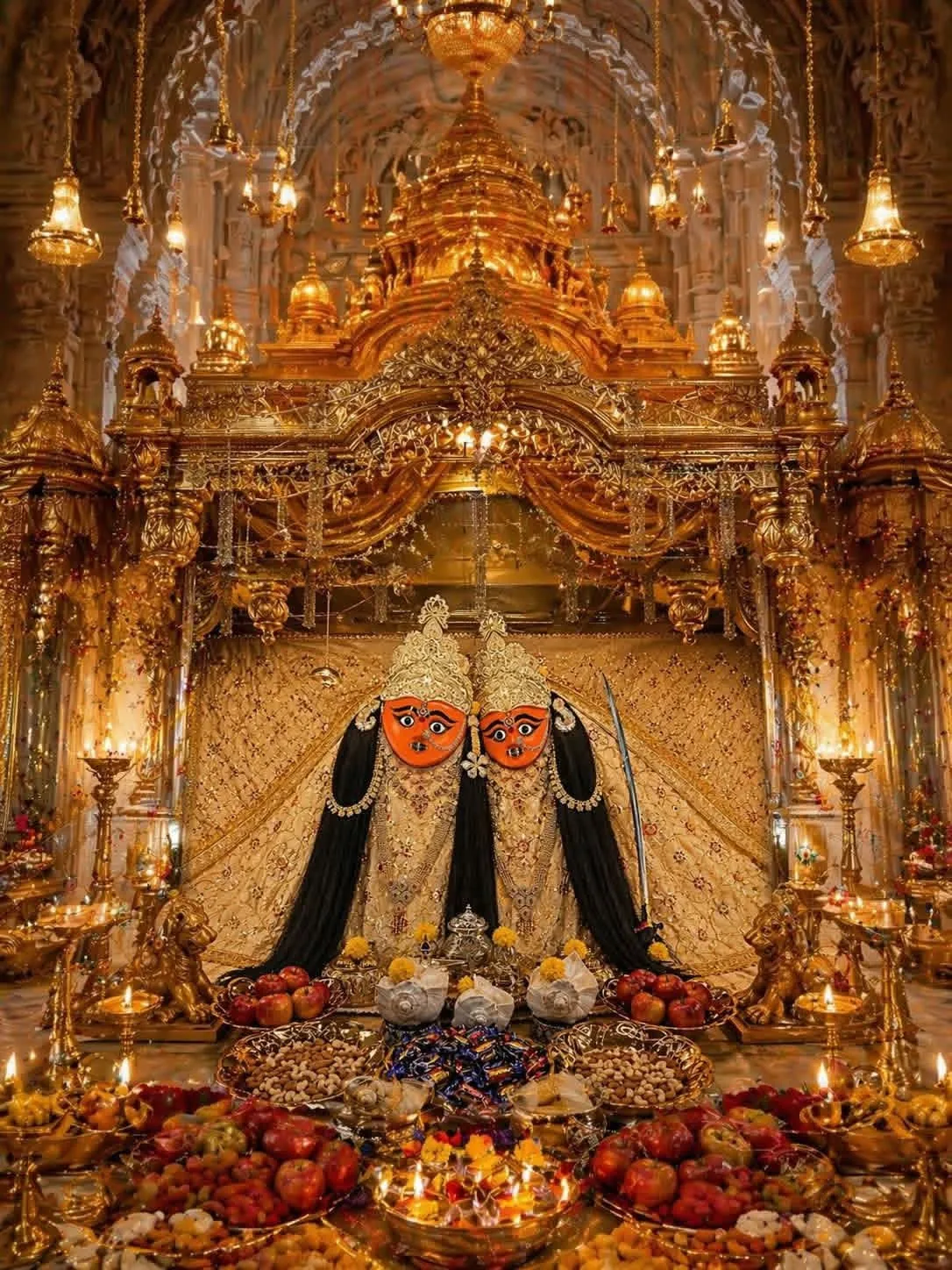 Chotila Chamunda Maa Golden Sanctum Frame (PA-5) - Handcrafted Temple Photo Frame with Acoustic Brass Bells