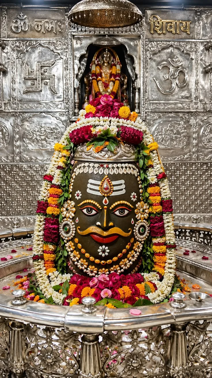 Mahakaleshwar Jyotirlinga Ujjain Bhasma Shringar Frame (PA-6) - Handcrafted Temple Photo Frame with Acoustic Brass Bells