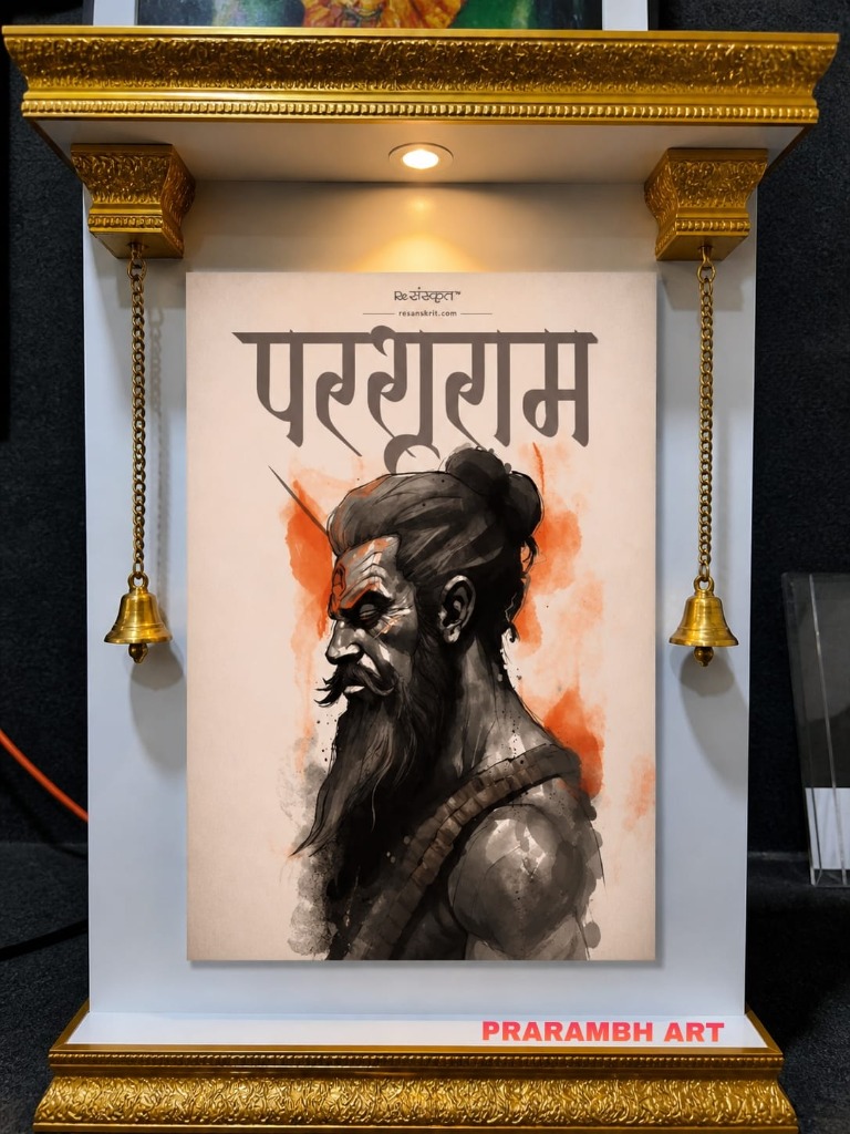 Real Handcrafted Prarambh Art Temple Frame with Brass Bells